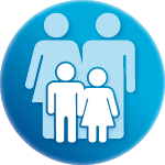 Outline of two adults and two children on a blue background